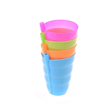 Set Of Colored Plastic Cups With Straws 4 Pcs - Karout Online -Karout Online Shopping In lebanon - Karout Express Delivery