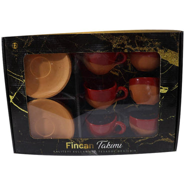 Pottery  Coffee Cups with Saucers Set ( 12 Pcs) - Karout Online -Karout Online Shopping In lebanon - Karout Express Delivery
