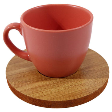 Porcelain Coffee Cups with wood Saucers Set ( 12 Pcs) - Karout Online -Karout Online Shopping In lebanon - Karout Express Delivery