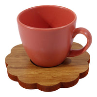 Porcelain Coffee Cups with wood Saucers Set ( 12 Pcs) - Karout Online -Karout Online Shopping In lebanon - Karout Express Delivery