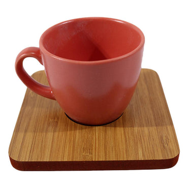 Porcelain Coffee Cups with wood Saucers Set ( 12 Pcs) - Karout Online -Karout Online Shopping In lebanon - Karout Express Delivery