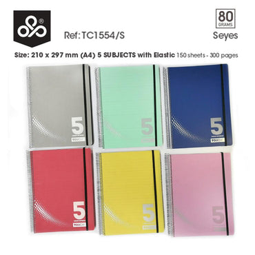 OPP Touch IT 5 Subjects With Elastic Spiral Copybook  150 sheets - Seyes - Karout Online -Karout Online Shopping In lebanon - Karout Express Delivery
