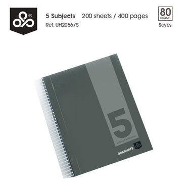 OPP Graduate 5 Subjects 21 x 27.5 cm Hard Cover Spiral Notebook 200 sheets - Seyes - Karout Online -Karout Online Shopping In lebanon - Karout Express Delivery
