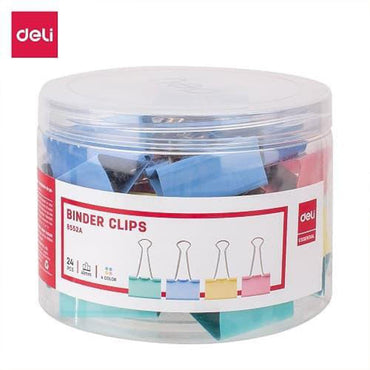 Deli E8552A Colorful Binder Clips 24 pcs 41mm - Karout Online -Karout Online Shopping In lebanon - Karout Express Delivery