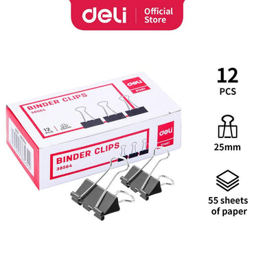 Deli E38564 Black binder clip 25 mm 12 pcs - Karout Online -Karout Online Shopping In lebanon - Karout Express Delivery