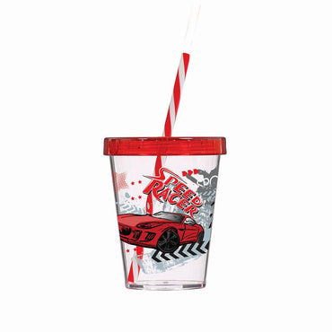 Herevin Tumbler with Straw Decorated Speed Racer - Karout Online -Karout Online Shopping In lebanon - Karout Express Delivery