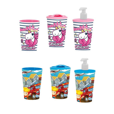 Herevin Patterned Glass Toothbrush Liquid Soap Dispenser Bathroom Set - Karout Online -Karout Online Shopping In lebanon - Karout Express Delivery