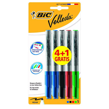 Bic Velleda 1741 Whiteboard Markers (Value Pack of 4, Plus 1 Free) Assorted Colors - Karout Online -Karout Online Shopping In lebanon - Karout Express Delivery