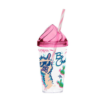 Herevin Decorated Tumbler with Straw  - Be Cool / 660ml - Karout Online -Karout Online Shopping In lebanon - Karout Express Delivery