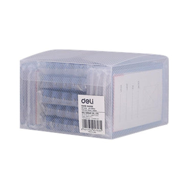 Deli E5753 Name Card Holder With Clip  90 x 54 mm Box 50 pcs - Karout Online -Karout Online Shopping In lebanon - Karout Express Delivery