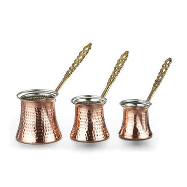 Handmade Traditional Copper Turkish Coffee Maker Coffee-Pot 3 Piece Set - Karout Online -Karout Online Shopping In lebanon - Karout Express Delivery