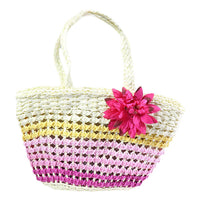 Flower Designed Straw Beach Bag / E-557 - Karout Online -Karout Online Shopping In lebanon - Karout Express Delivery