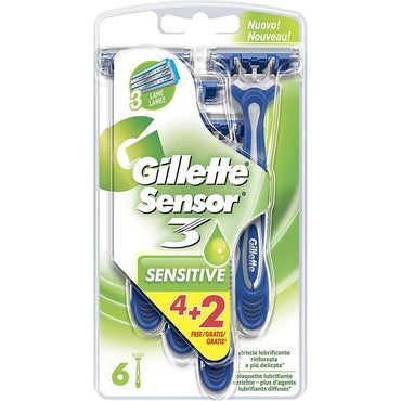 Gillette Sensor3 Sensitive Disposable Razor  4+2 Pcs - Karout Online -Karout Online Shopping In lebanon - Karout Express Delivery