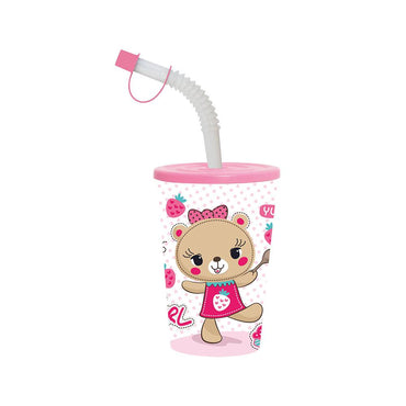 Herevin Tumbler with Bendy Straw - Yummy Pink Bear - Karout Online -Karout Online Shopping In lebanon - Karout Express Delivery