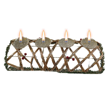 Christmas Glittered Rattan Candle Holder 40 cm / R4241 - Karout Online -Karout Online Shopping In lebanon - Karout Express Delivery