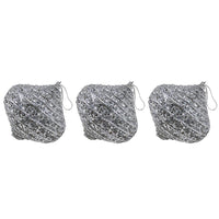 Christmas Oval Glitter Striped Silver Balls Tree Decoration Set (3 Pcs) - Karout Online -Karout Online Shopping In lebanon - Karout Express Delivery