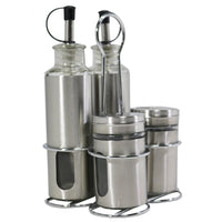 Canister Vinegar Oil Bottle and Salt Pepper shaker Set with Stainless Metal Stand Holder - Karout Online -Karout Online Shopping In lebanon - Karout Express Delivery