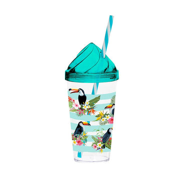 Herevin Decorated Tumbler with Straw  - Tropical / 660ml - Karout Online -Karout Online Shopping In lebanon - Karout Express Delivery