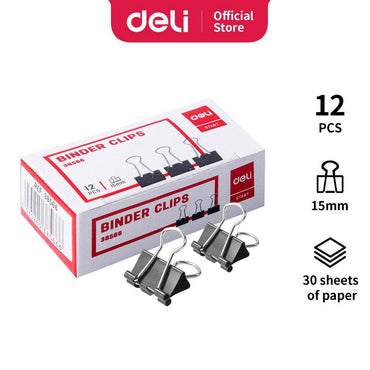 Deli E38566 Black binder clip 15 mm 12 pcs - Karout Online -Karout Online Shopping In lebanon - Karout Express Delivery