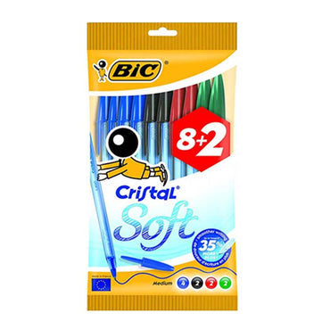 Bic Cristal Medium Soft Pouch 8 + 2 Assorted / 10 Pieces - Karout Online -Karout Online Shopping In lebanon - Karout Express Delivery