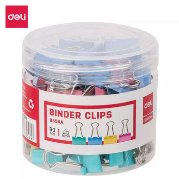 Deli E8556A Colorful Binder Clips 60 pcs 15mm - Karout Online -Karout Online Shopping In lebanon - Karout Express Delivery