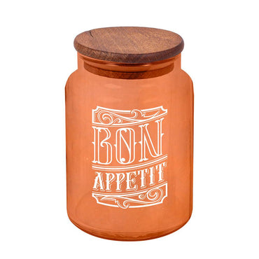 Herevin  Jar Gold Rose Painted - White Bon Appetit Printed - Karout Online -Karout Online Shopping In lebanon - Karout Express Delivery