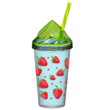 Herevin Decorated Double Wall Tumbler with Straw - Strawberry - Karout Online -Karout Online Shopping In lebanon - Karout Express Delivery