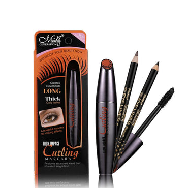 M.N Curling Mascara 3 in 1Waterproof Mascara + 2 Eyeliner Pencil(brown + black) - Karout Online -Karout Online Shopping In lebanon - Karout Express Delivery
