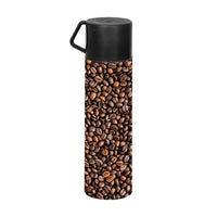 Herevin Decorated Vacuum Flask with Mug - Coffee Beans - Karout Online -Karout Online Shopping In lebanon - Karout Express Delivery