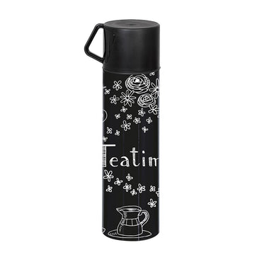 Herevin Decorated Vacuum Flask with Mug - Black Tea Time - Karout Online -Karout Online Shopping In lebanon - Karout Express Delivery