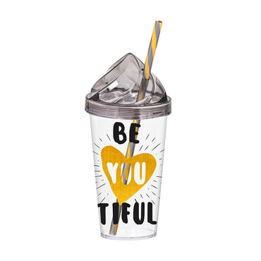 Herevin Decorated Tumbler with Straw  - Beautiful / 660ml - Karout Online -Karout Online Shopping In lebanon - Karout Express Delivery