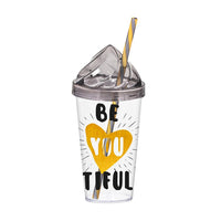 Herevin Decorated Tumbler with Straw  - Beautiful / 660ml - Karout Online -Karout Online Shopping In lebanon - Karout Express Delivery