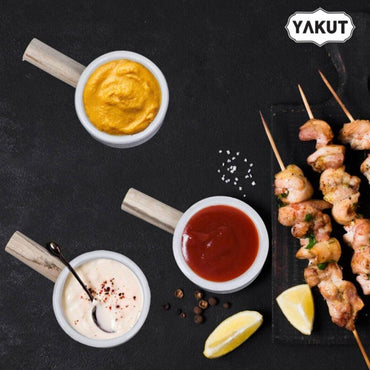 Yakut Wooden Handle porcelain Round Serving Bowl Set of  3 pcs - Karout Online -Karout Online Shopping In lebanon - Karout Express Delivery