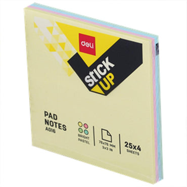 Deli EA01603 Sticky Notes 76×76 mm 100 sheets 4 colors - Karout Online -Karout Online Shopping In lebanon - Karout Express Delivery
