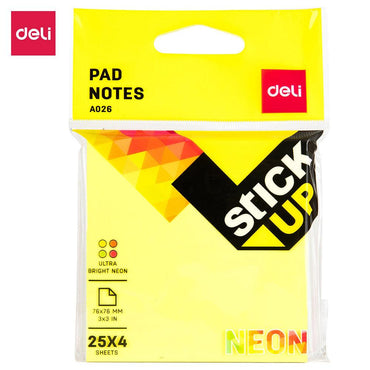 Deli EA02602 Sticky Notes 76×76 mm 100 sheets - 4 colors - Karout Online -Karout Online Shopping In lebanon - Karout Express Delivery