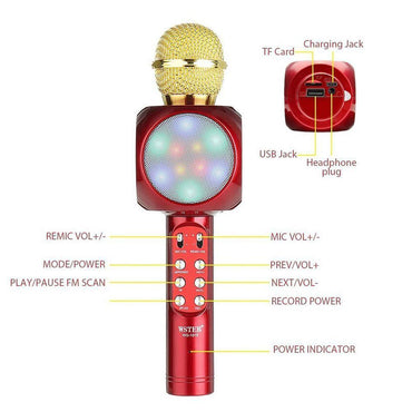 WS-1816 Wireless bluetooth Karaoke Microphone Mic USB Speaker Home KTV Play.