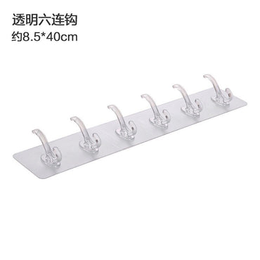 6 Row Transparent Wall Hook Strong Self Adhesive Door Wall Hangers for Kitchen Bathroom/ 28014 / 422513/ KN-430