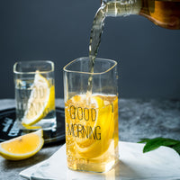**NET**Good Morning Glass Cup Clear Water Drinking Glasses Tea Cup Breakfast Milk Lemon Juice Coffee Mug 400ml / 46039