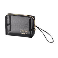 **(NET)**Cosmetic Bag Transparent Mesh Easy to Carry Zipper Black Convenient Storage Polyester  Toiletry Bag for Travel / KC22-226