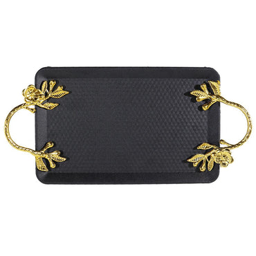 Steel Tray With Golden Handle - Karout Online -Karout Online Shopping In lebanon - Karout Express Delivery