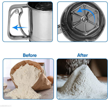 (NET)Stainless Steel Flour Sieve Cup with Hand Press Design / 22FK182