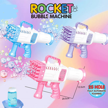 Bubble Machine with 25-Hole Rocket Launcher Bubble Machine Gift for Kids