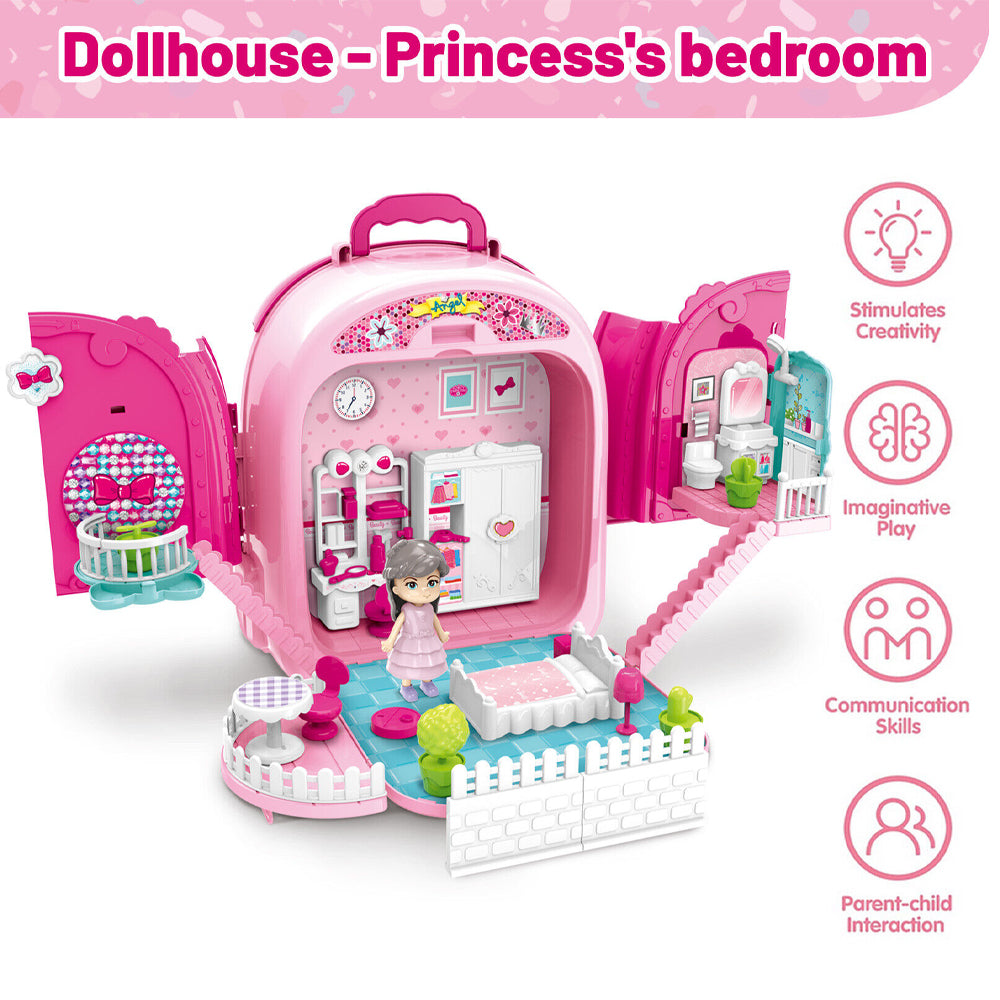 (Net) 3-in-1 Portable Princess Doll House and Vanity Dressing Table