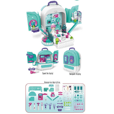 (Net) 2-in-1 Doctor Clinic Backpack Playset for Kids