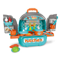 (Net) Aqua and Grey 2-in-1 Kitchen and Dining Backpack Playset for Kids