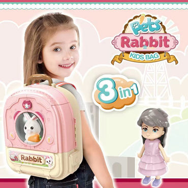 (Net) 3-in-1 Adventure Backpack with Rabbit Toy for Young Explorers