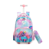 (NET) Rolling Backpack Kids Backpack With Wheels Trip Luggage Suitcase