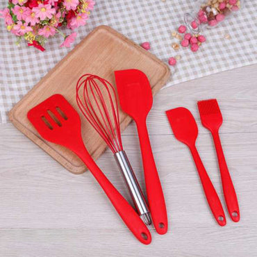 5 Pcs Non-stick Silicone Spatula Set Home And Kitchen Accessories Cooking Tools For Baking