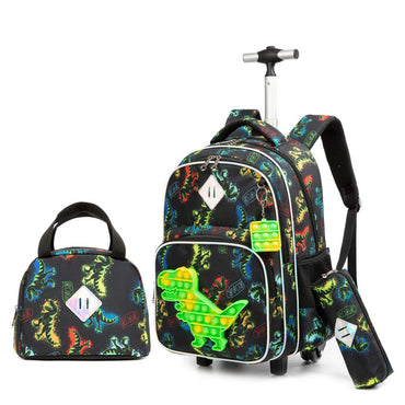 (NET) Dinosaur Rolling Backpack With Lunch Box Kids Backpack With Wheels Set Of 3 Pcs