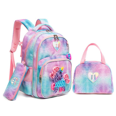 (NET) Unicorn Backpack Glitter Sequin Bookbag With Lunch Box Set Of 3 Pcs